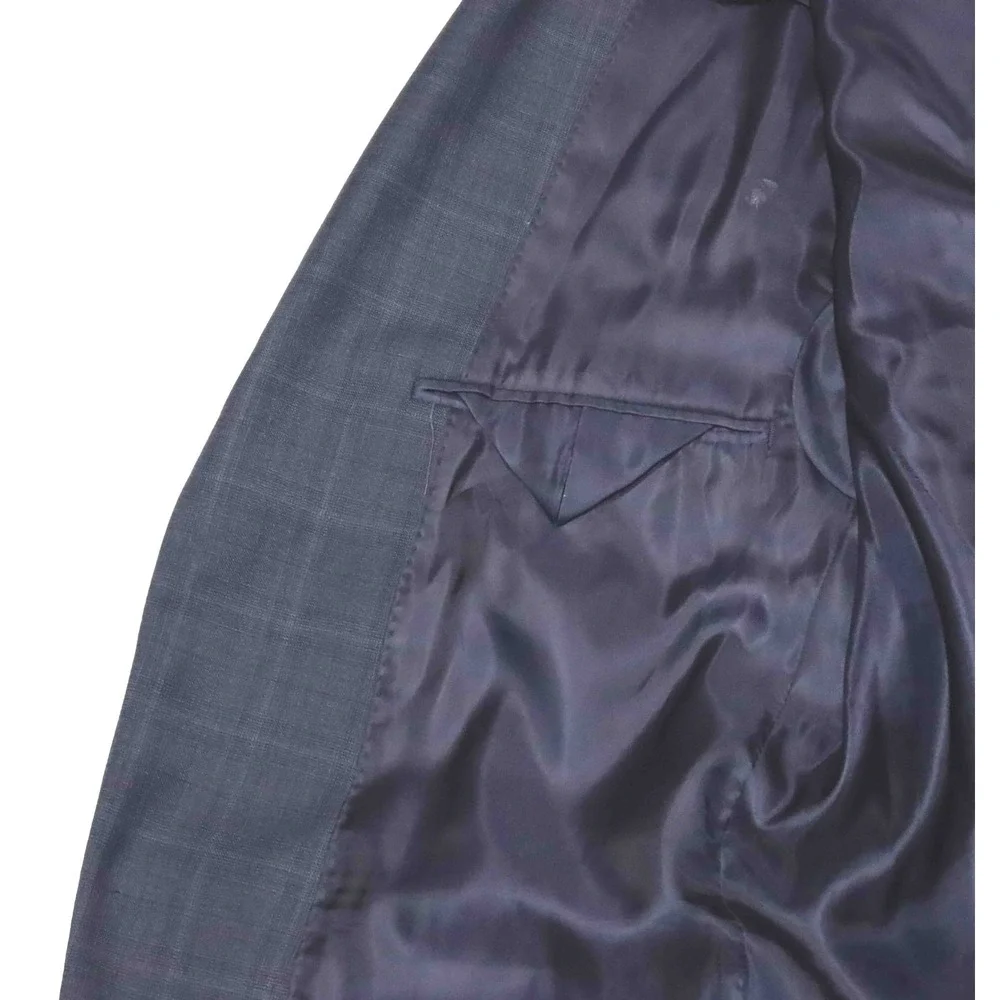 Ralph Lauren Blue Windowpane Check Wool Tweed Blazer Jacket Mens Size 42R